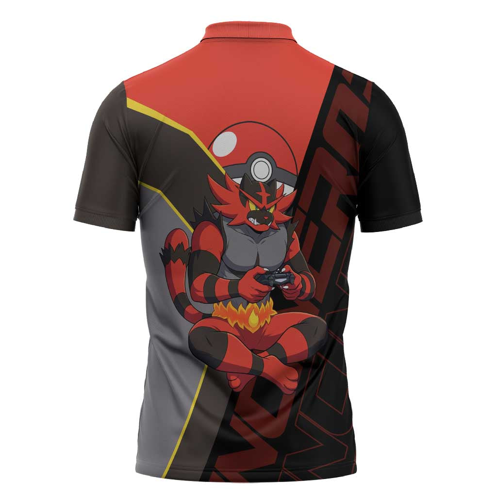 Incineroar Poké Zipper Polo Shirt Bold Retro Anime Style