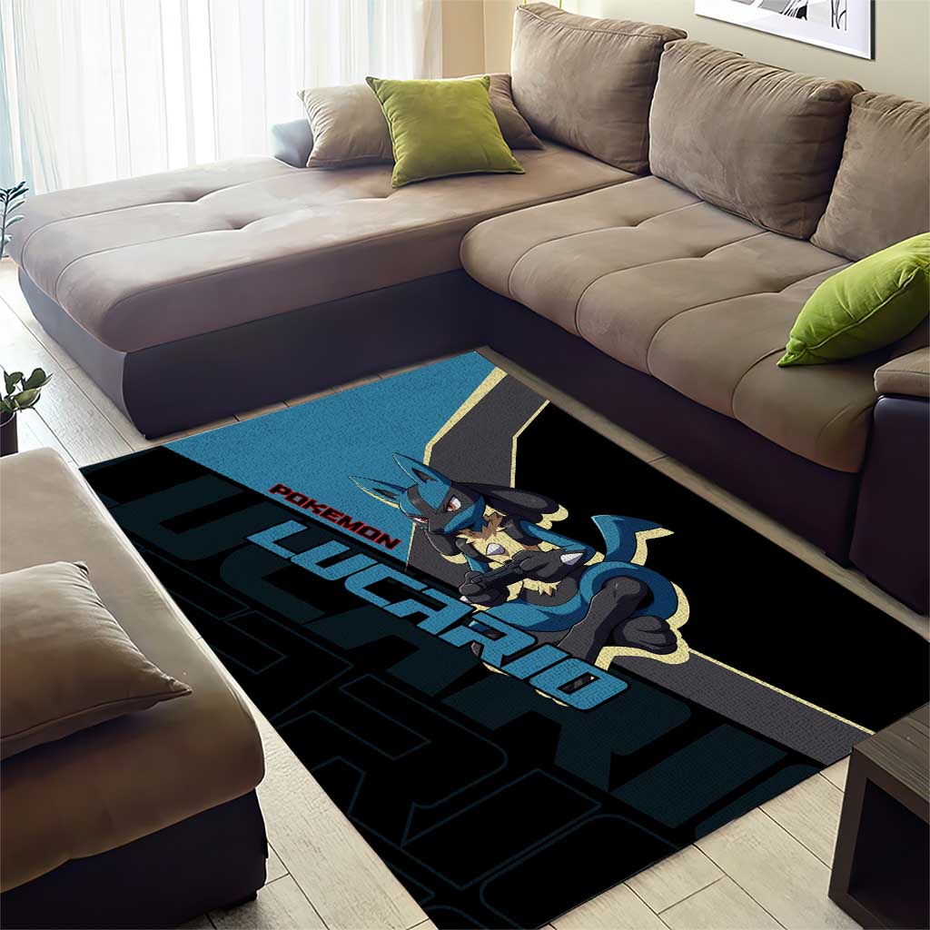 Lucario Poké Area Rug Edgy Retro Anime Style