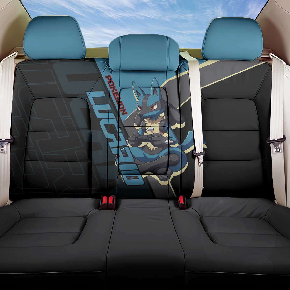 Lucario Poké Back Car Seat Cover Edgy Retro Anime Style