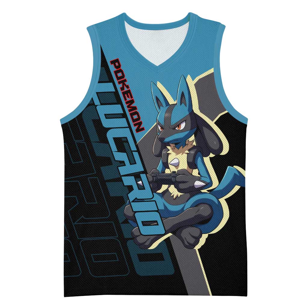 Lucario Poké Basketball Jersey Edgy Retro Anime Style