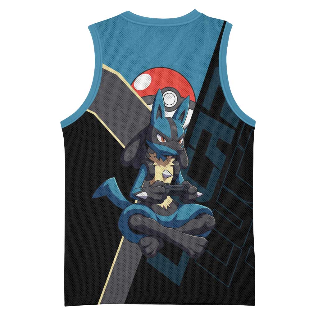 Lucario Poké Basketball Jersey Edgy Retro Anime Style