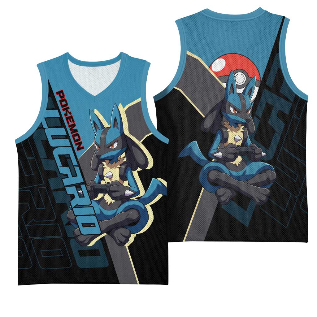Lucario Poké Basketball Jersey Edgy Retro Anime Style