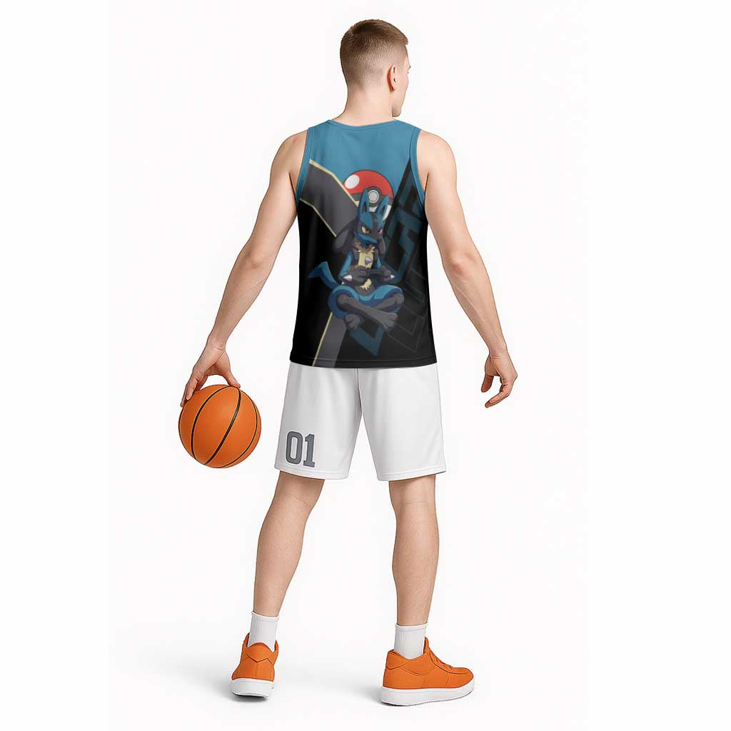 Lucario Poké Basketball Jersey Edgy Retro Anime Style