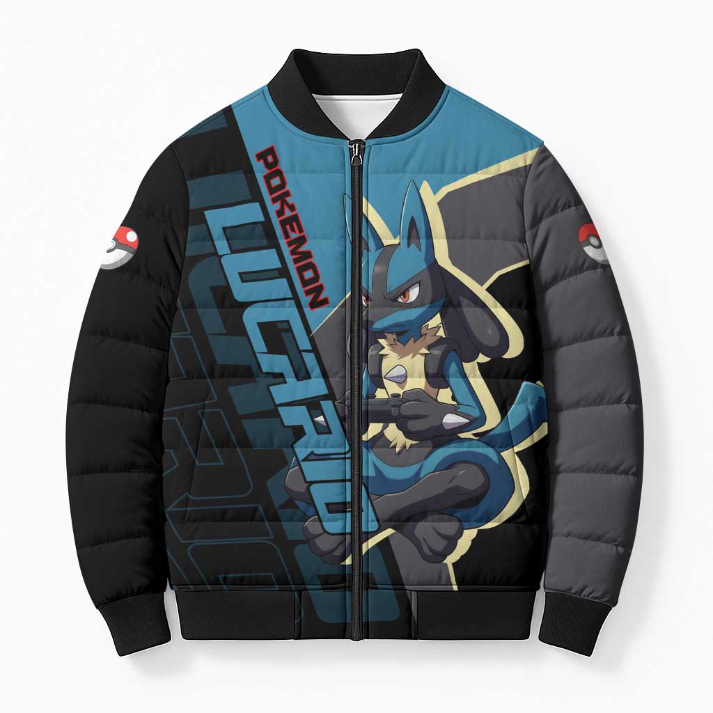 Lucario Poké Bomber Puffer Jacket Edgy Retro Anime Style