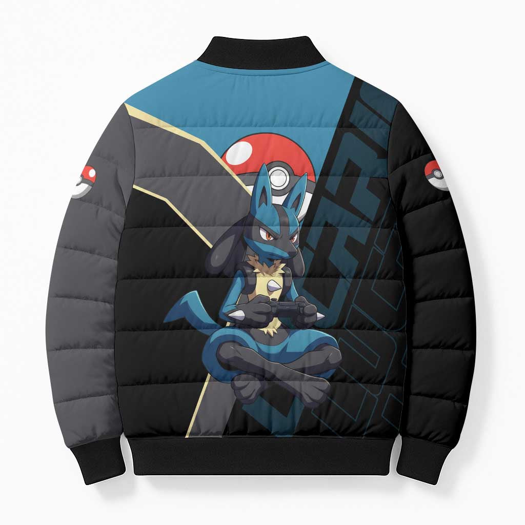 Lucario Poké Bomber Puffer Jacket Edgy Retro Anime Style