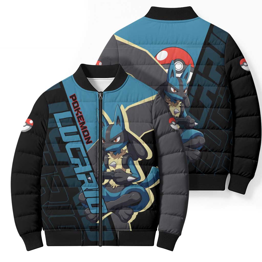 Lucario Poké Bomber Puffer Jacket Edgy Retro Anime Style