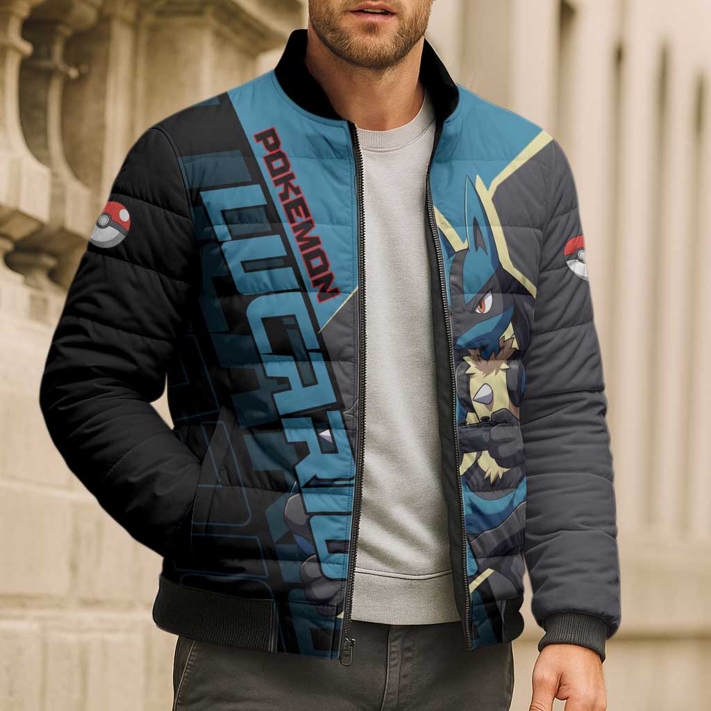 Lucario Poké Bomber Puffer Jacket Edgy Retro Anime Style