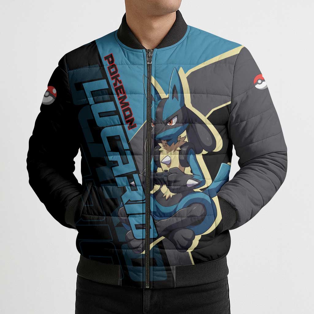Lucario Poké Bomber Puffer Jacket Edgy Retro Anime Style