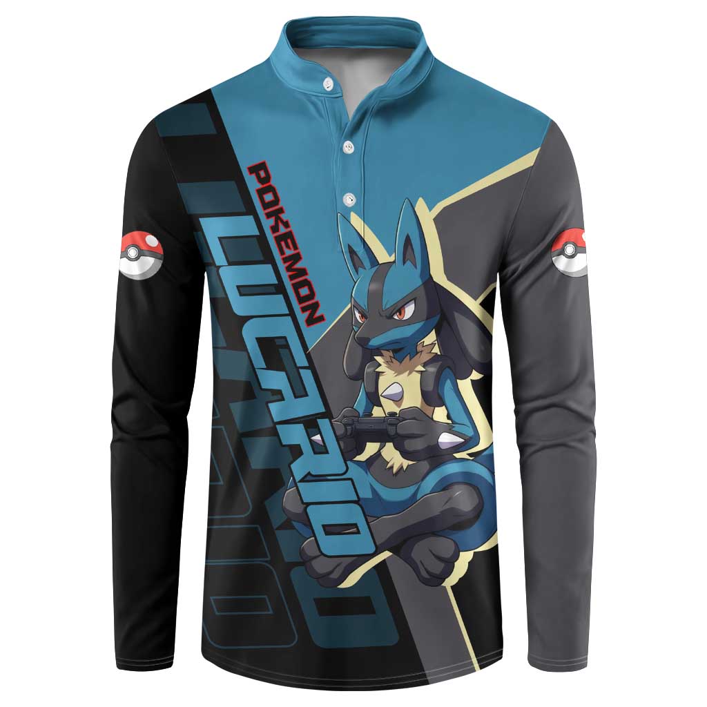 Lucario Poké Button Sweatshirt Edgy Retro Anime Style