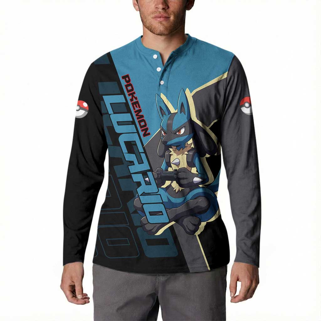 Lucario Poké Button Sweatshirt Edgy Retro Anime Style