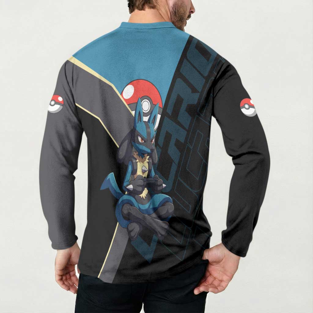 Lucario Poké Button Sweatshirt Edgy Retro Anime Style