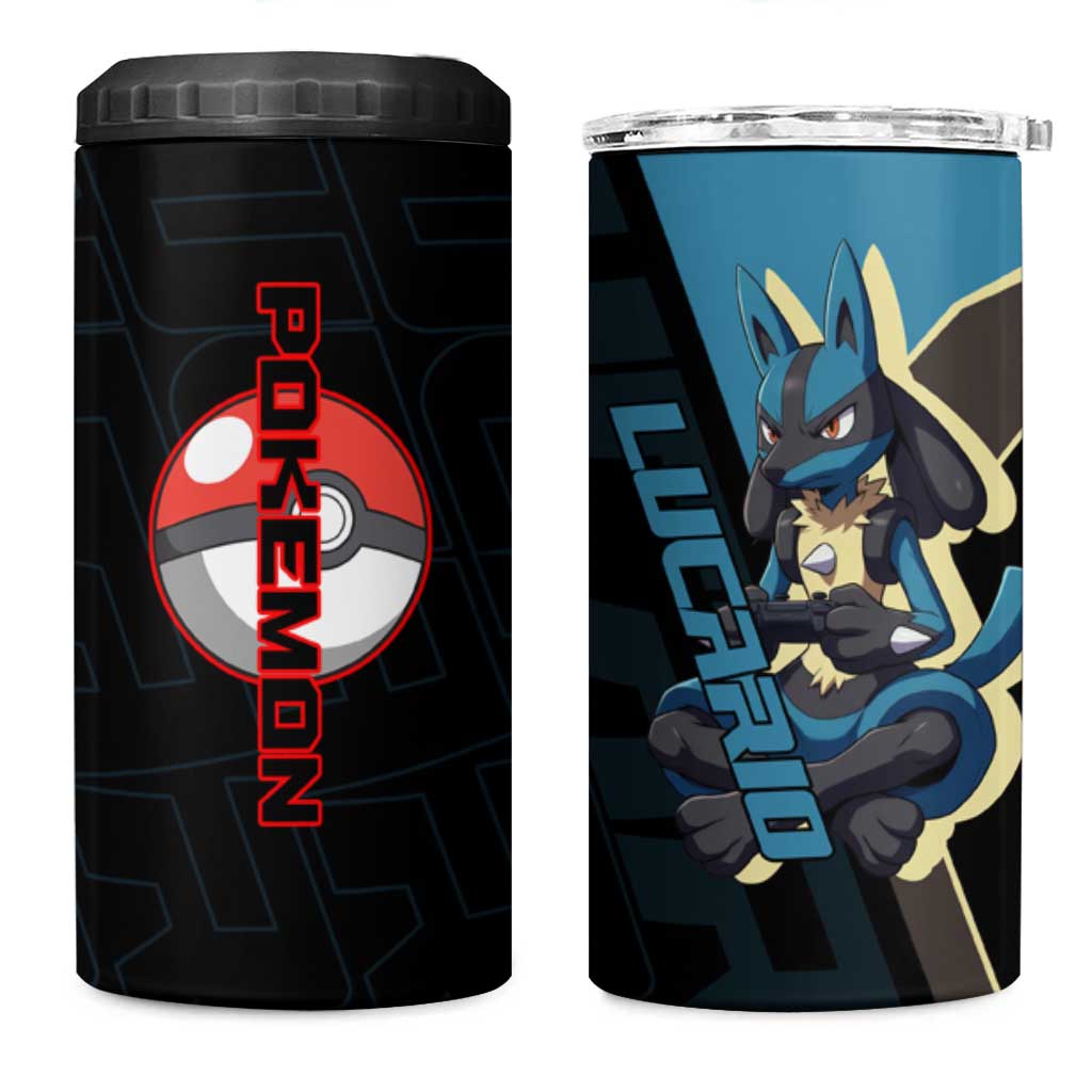 Lucario Poké 4 in 1 Can Cooler Tumbler Edgy Retro Anime Style