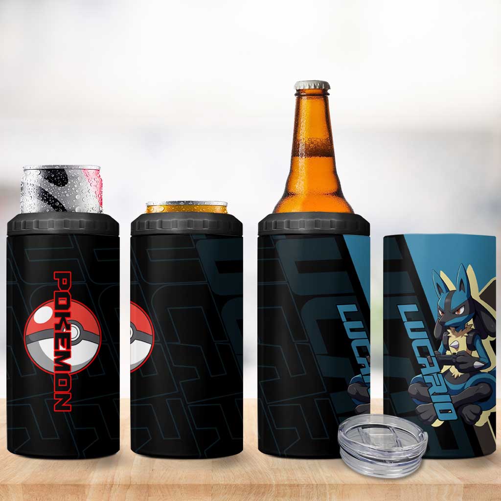 Lucario Poké 4 in 1 Can Cooler Tumbler Edgy Retro Anime Style