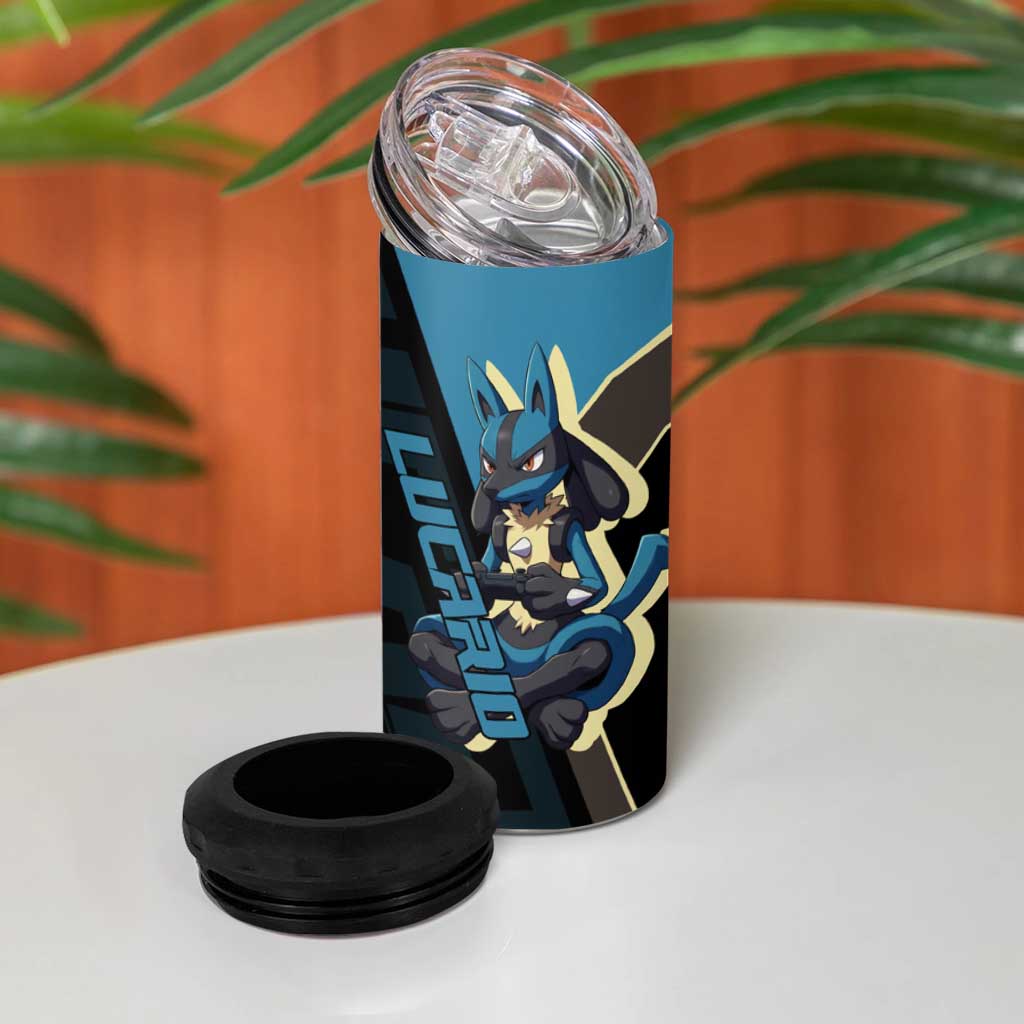 Lucario Poké 4 in 1 Can Cooler Tumbler Edgy Retro Anime Style