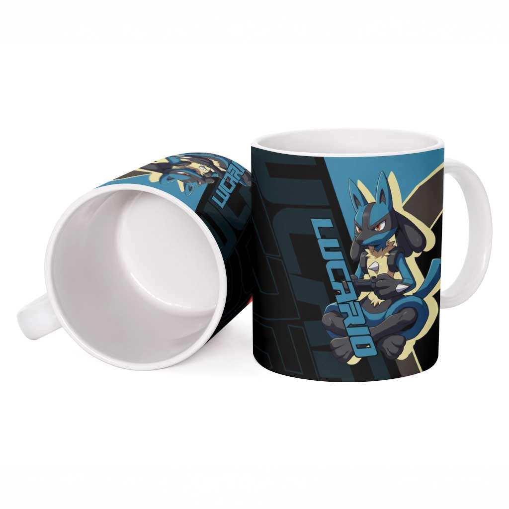 Lucario Poké Ceramic Mug Edgy Retro Anime Style