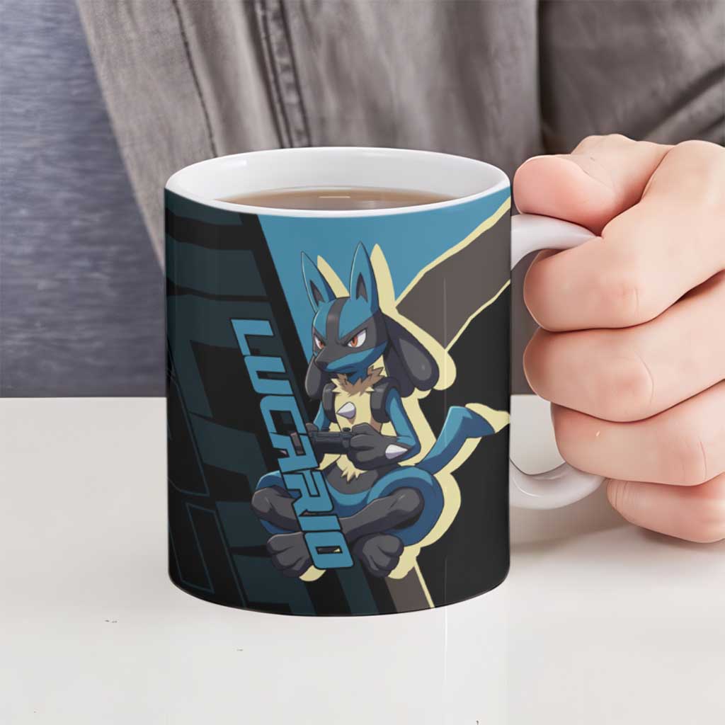 Lucario Poké Ceramic Mug Edgy Retro Anime Style