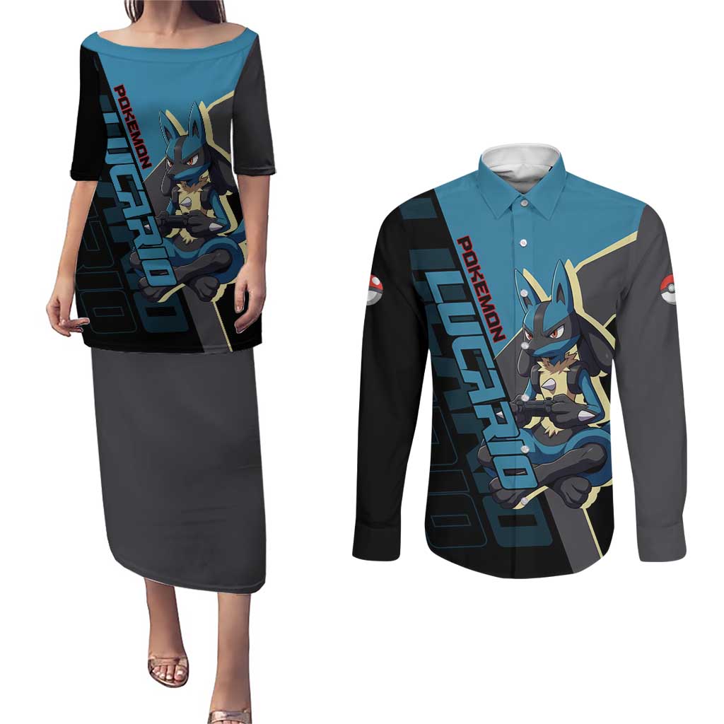 Lucario Poké Couples Matching Puletasi and Long Sleeve Button Shirt Edgy Retro Anime Style