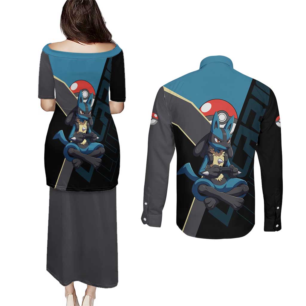 Lucario Poké Couples Matching Puletasi and Long Sleeve Button Shirt Edgy Retro Anime Style