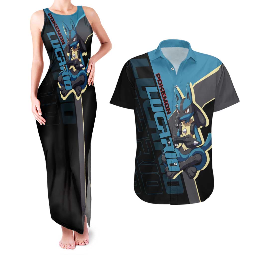 Lucario Poké Couples Matching Tank Maxi Dress and Hawaiian Shirt Edgy Retro Anime Style