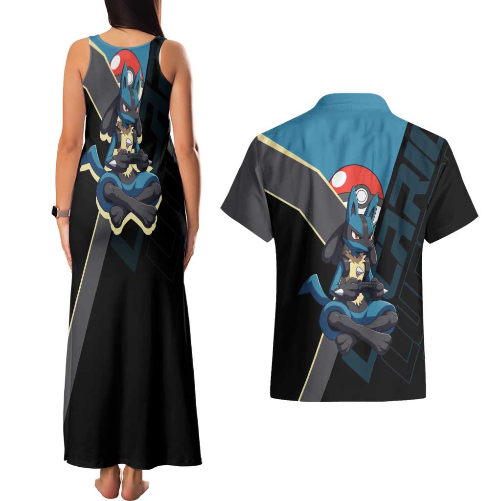 Lucario Poké Couples Matching Tank Maxi Dress and Hawaiian Shirt Edgy Retro Anime Style