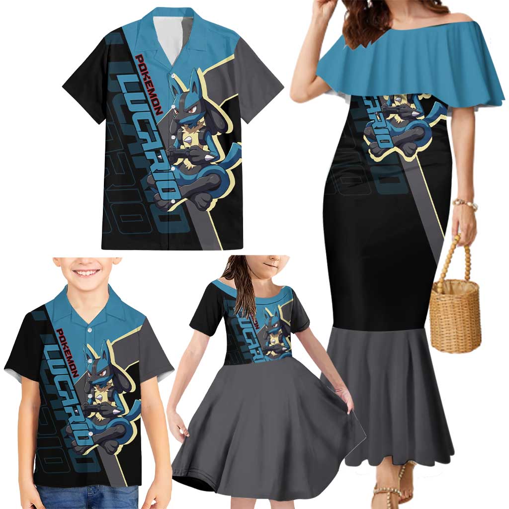 Lucario Poké Family Matching Mermaid Dress and Hawaiian Shirt Edgy Retro Anime Style