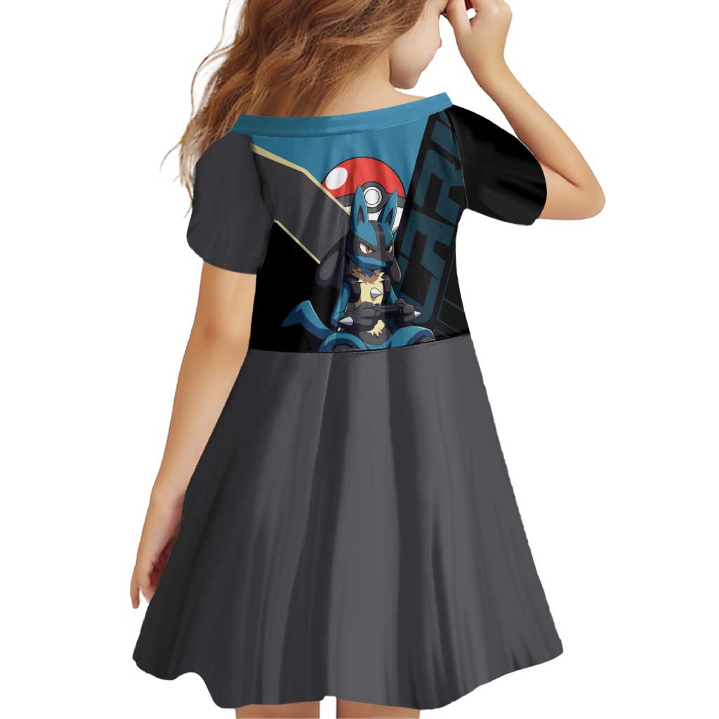 Lucario Poké Family Matching Off The Shoulder Long Sleeve Dress and Hawaiian Shirt Edgy Retro Anime Style