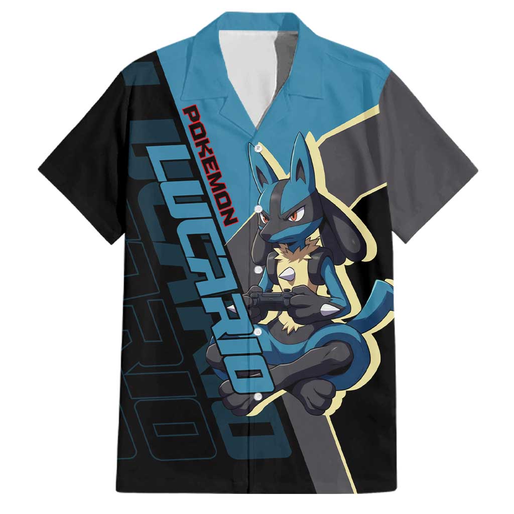 Lucario Poké Family Matching Off The Shoulder Long Sleeve Dress and Hawaiian Shirt Edgy Retro Anime Style