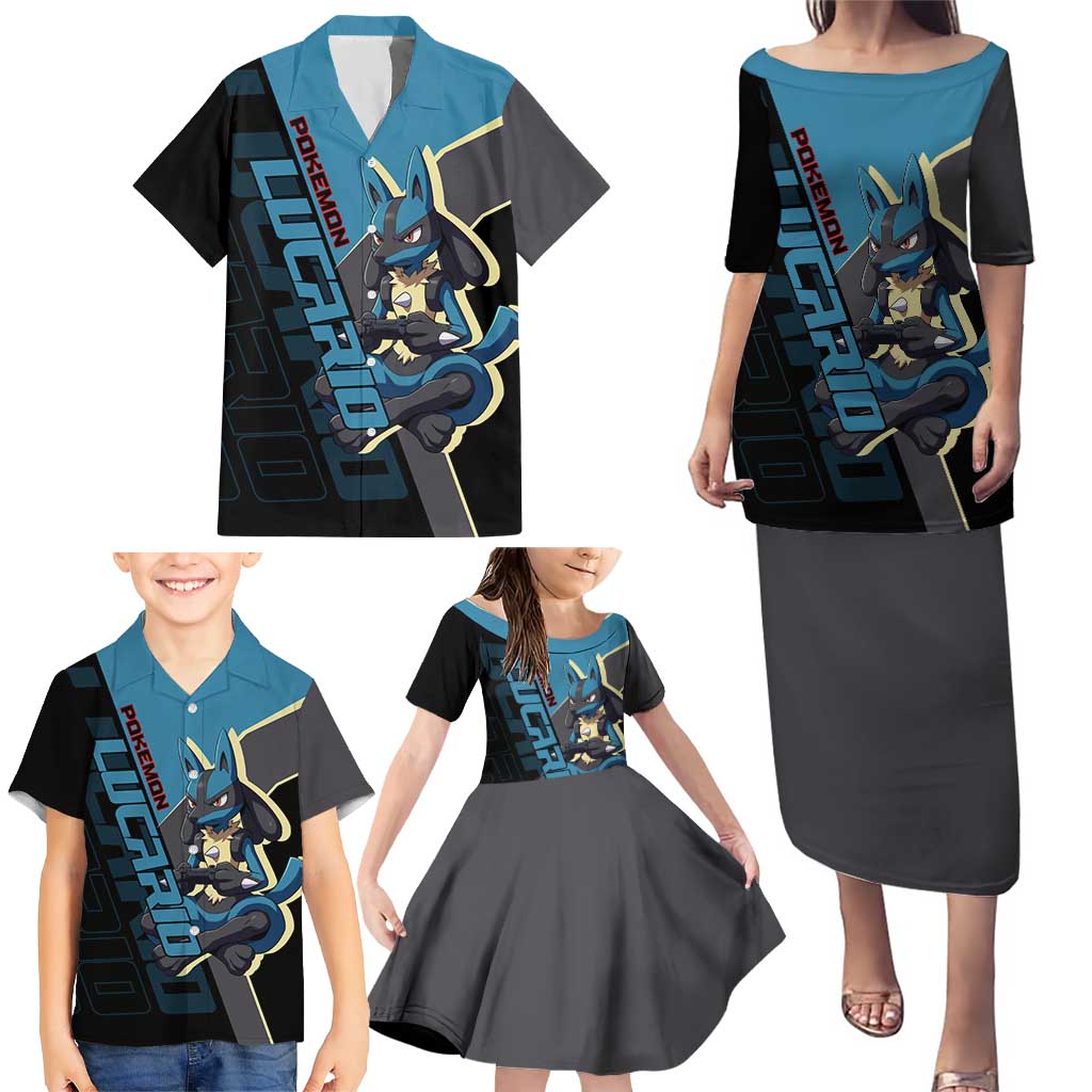 Lucario Poké Family Matching Puletasi and Hawaiian Shirt Edgy Retro Anime Style