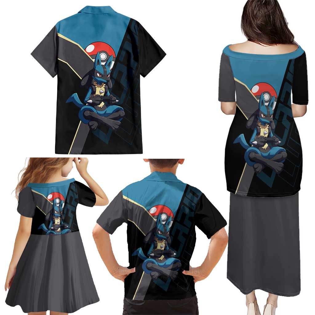 Lucario Poké Family Matching Puletasi and Hawaiian Shirt Edgy Retro Anime Style