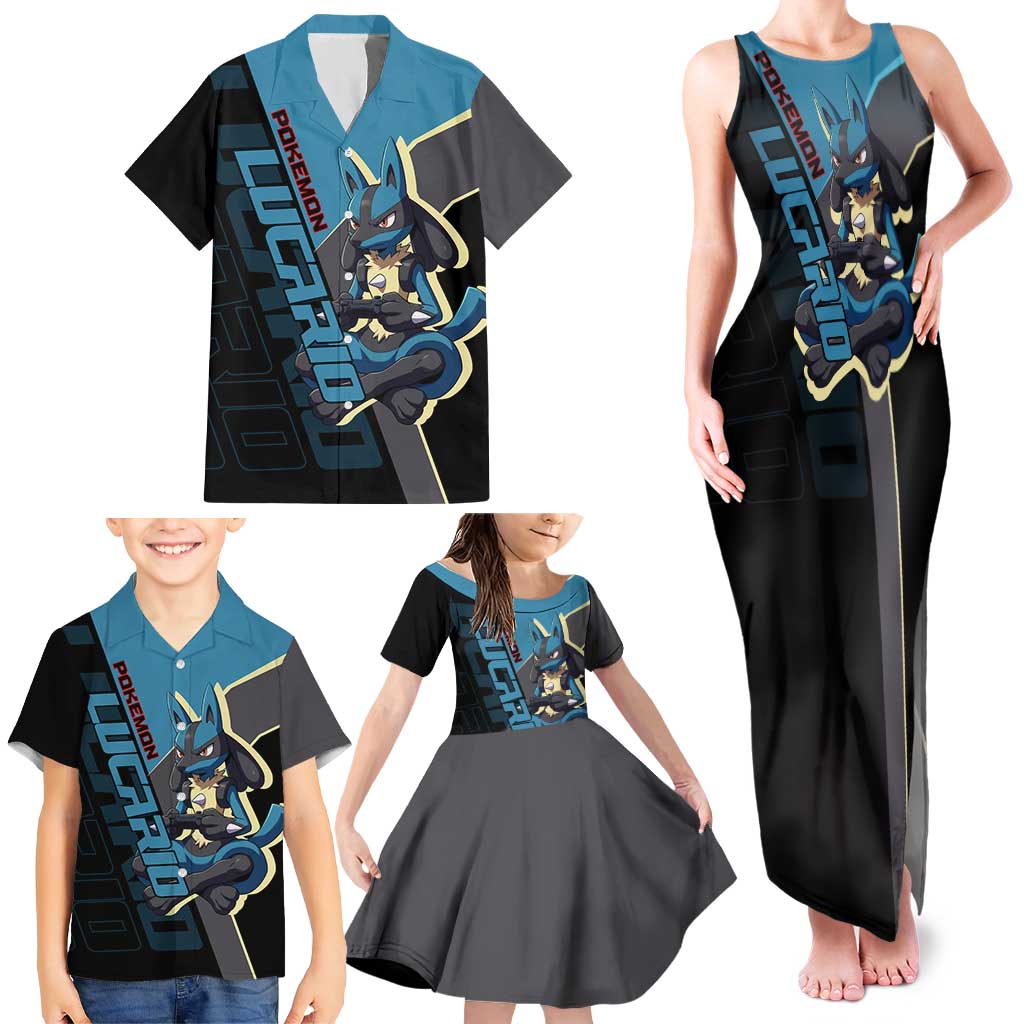 Lucario Poké Family Matching Tank Maxi Dress and Hawaiian Shirt Edgy Retro Anime Style