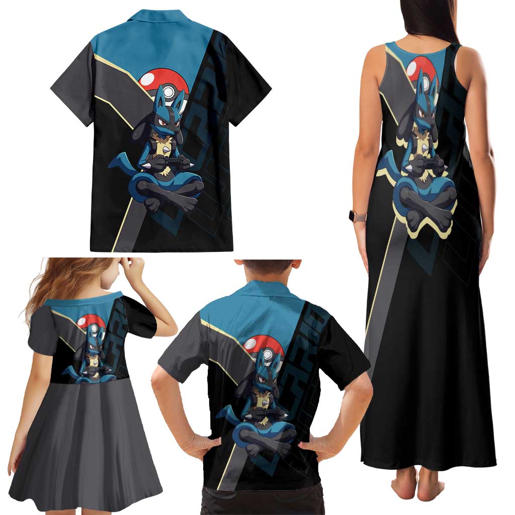 Lucario Poké Family Matching Tank Maxi Dress and Hawaiian Shirt Edgy Retro Anime Style