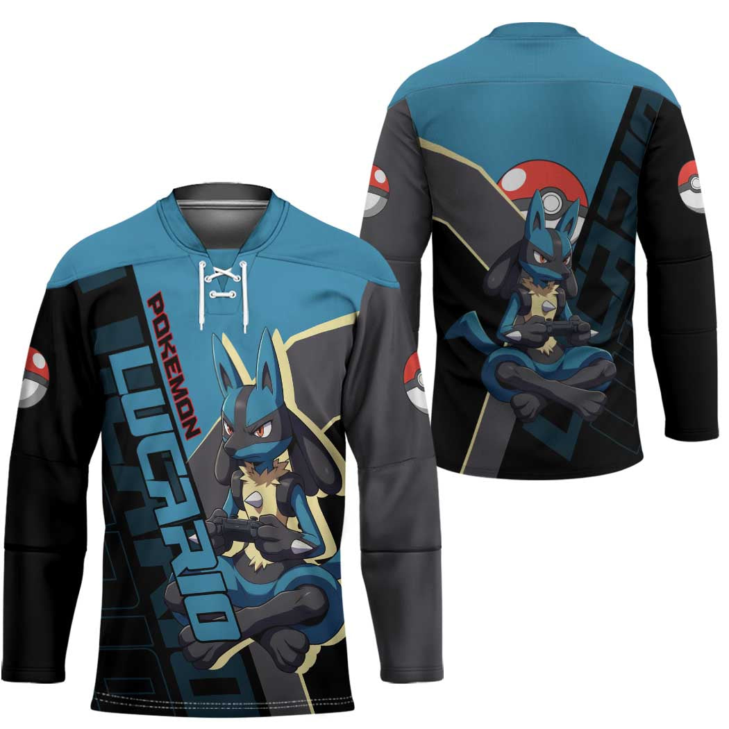 Lucario Poké Hockey Jersey Edgy Retro Anime Style