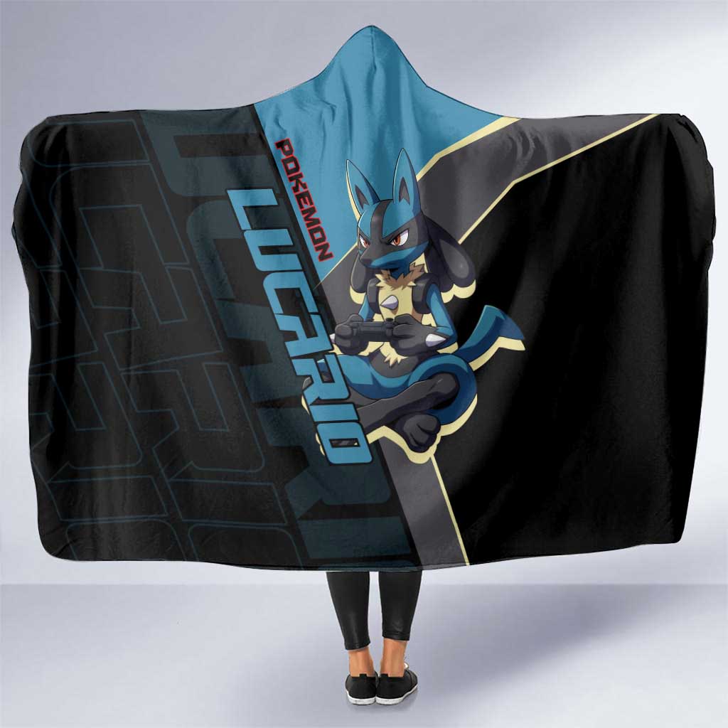 Lucario Poké Hooded Blanket Edgy Retro Anime Style