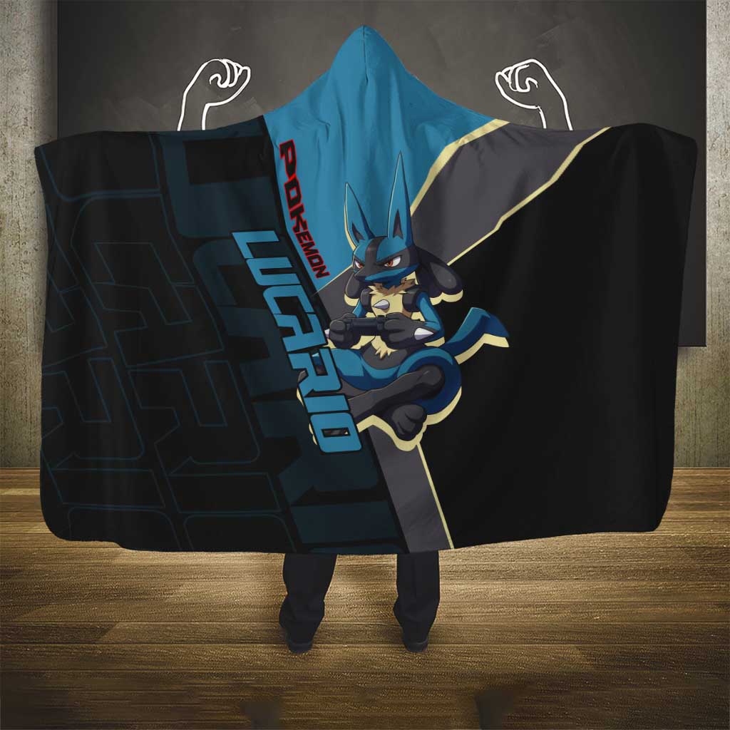 Lucario Poké Hooded Blanket Edgy Retro Anime Style