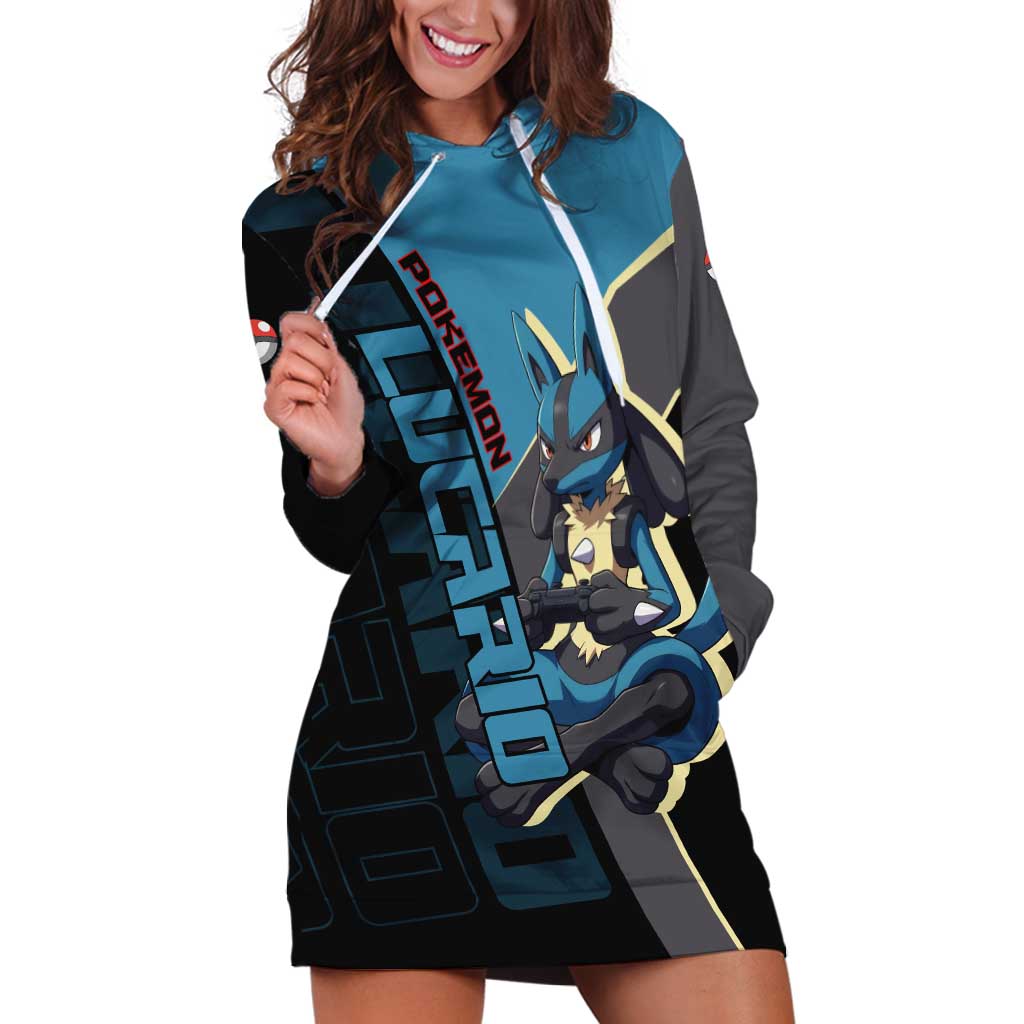Lucario Poké Hoodie Dress Edgy Retro Anime Style