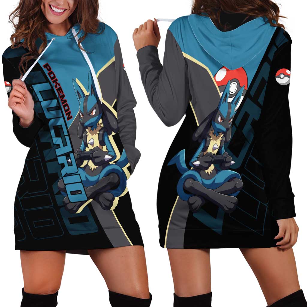 Lucario Poké Hoodie Dress Edgy Retro Anime Style