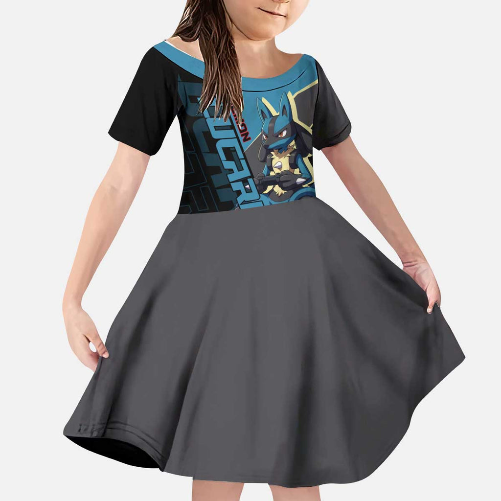 Lucario Poké Kid Short Sleeve Dress Edgy Retro Anime Style