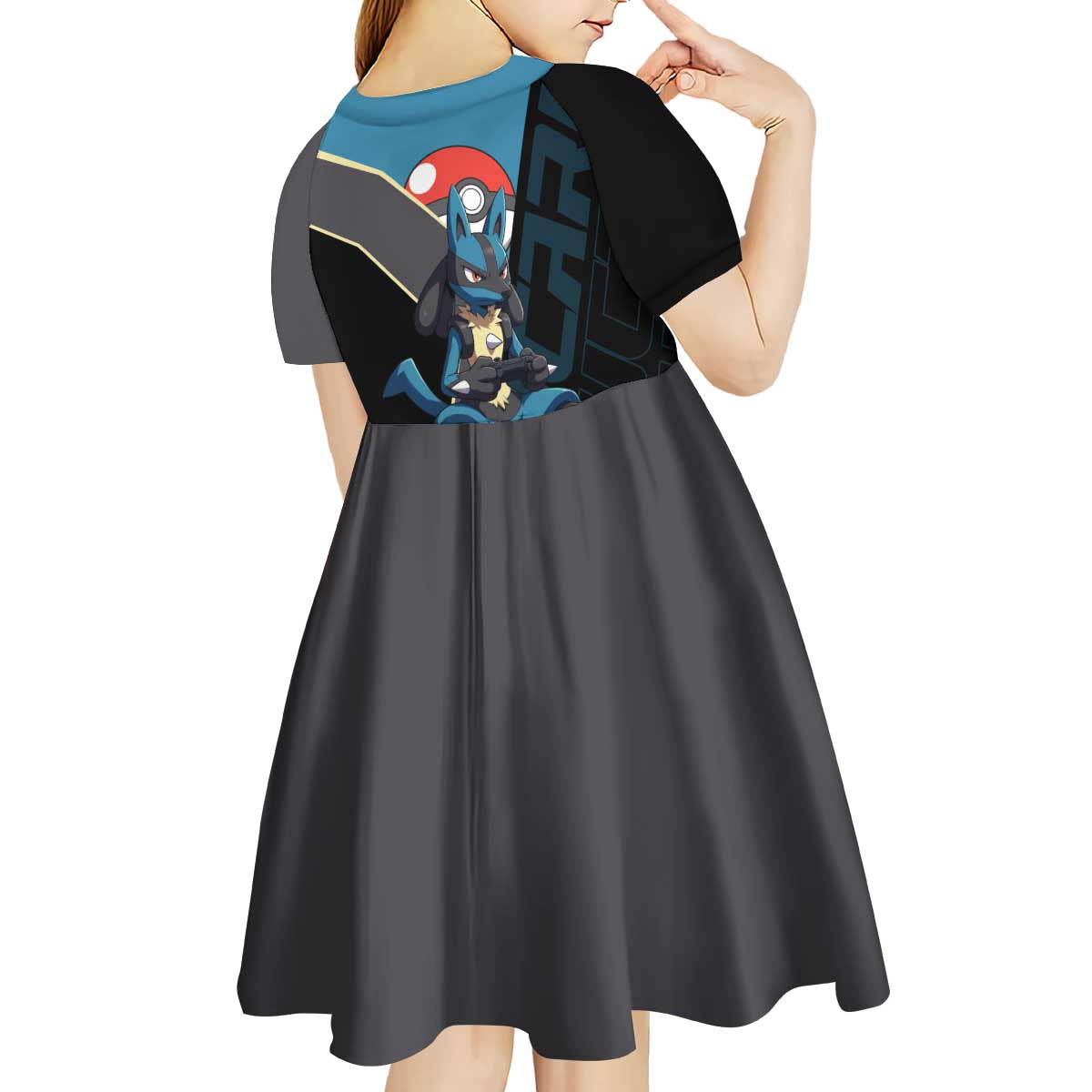 Lucario Poké Kid Short Sleeve Dress Edgy Retro Anime Style