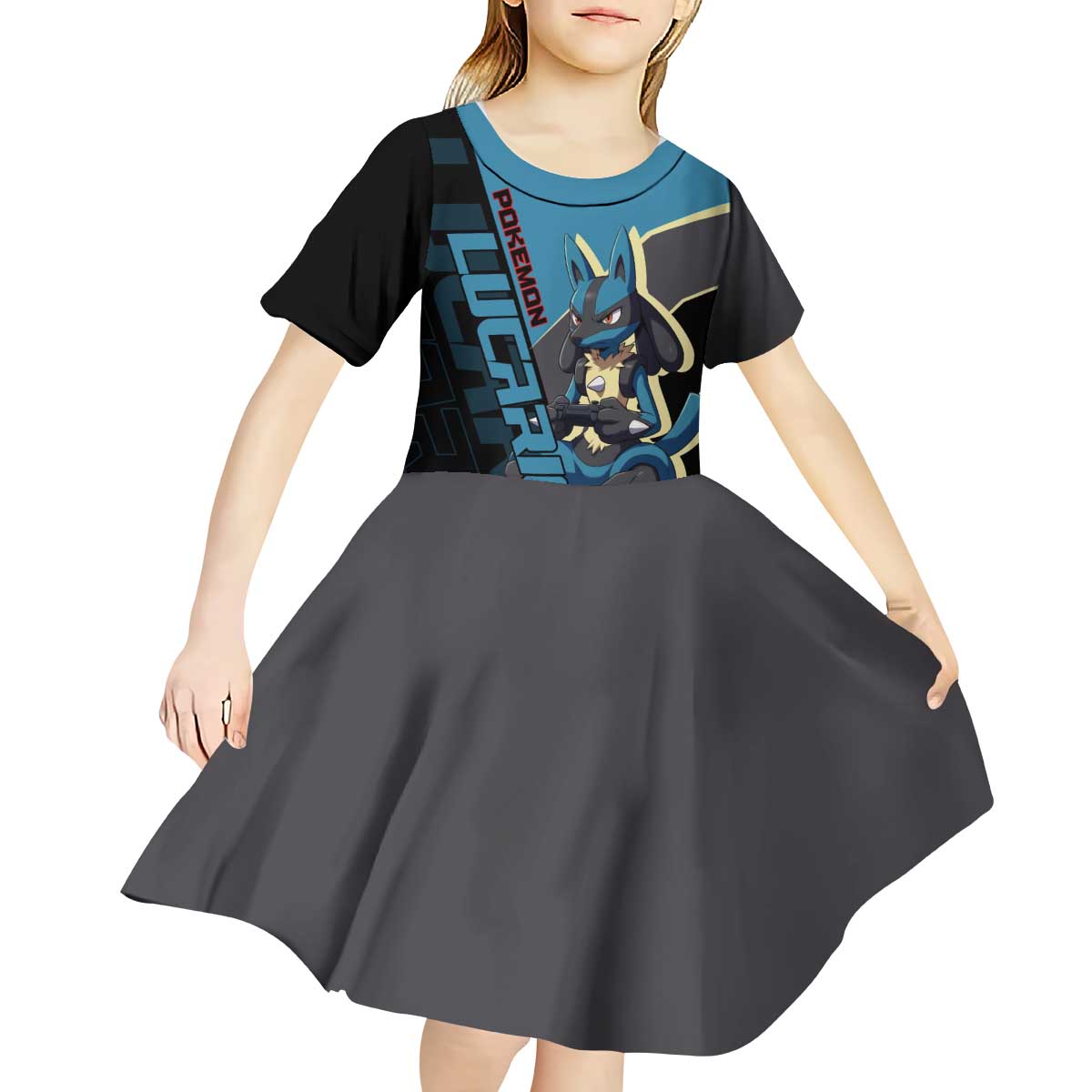 Lucario Poké Kid Short Sleeve Dress Edgy Retro Anime Style