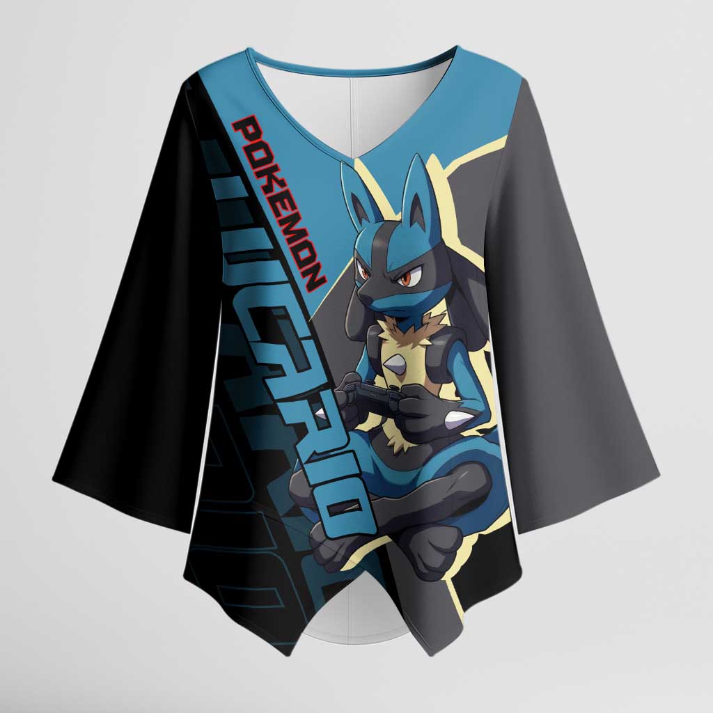 Lucario Poké Kimono Sleeve Blouse Edgy Retro Anime Style
