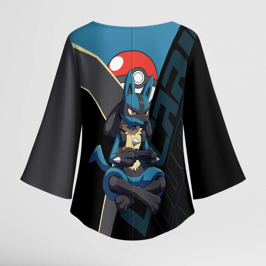 Lucario Poké Kimono Sleeve Blouse Edgy Retro Anime Style