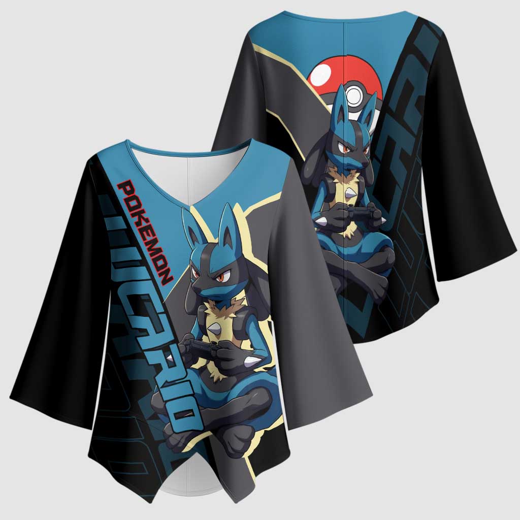Lucario Poké Kimono Sleeve Blouse Edgy Retro Anime Style