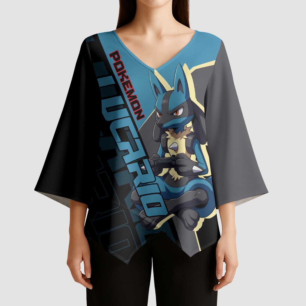 Lucario Poké Kimono Sleeve Blouse Edgy Retro Anime Style