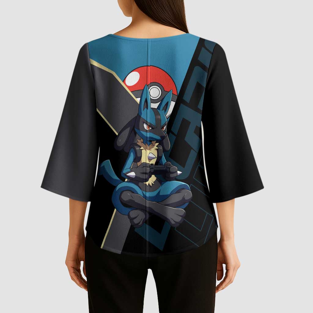 Lucario Poké Kimono Sleeve Blouse Edgy Retro Anime Style