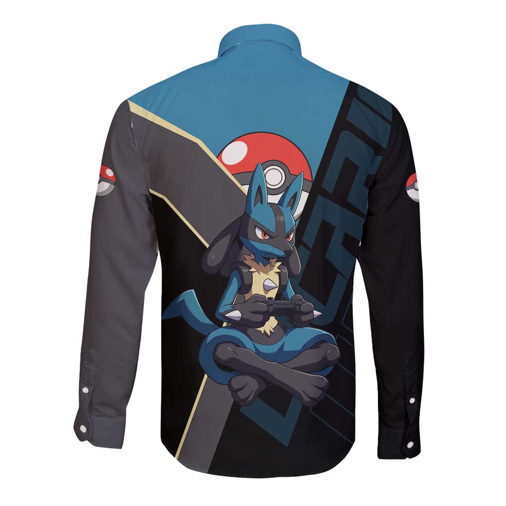 Lucario Poké Long Sleeve Button Shirt Edgy Retro Anime Style