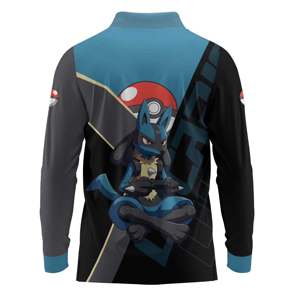 Lucario Poké Long Sleeve Polo Shirt Edgy Retro Anime Style