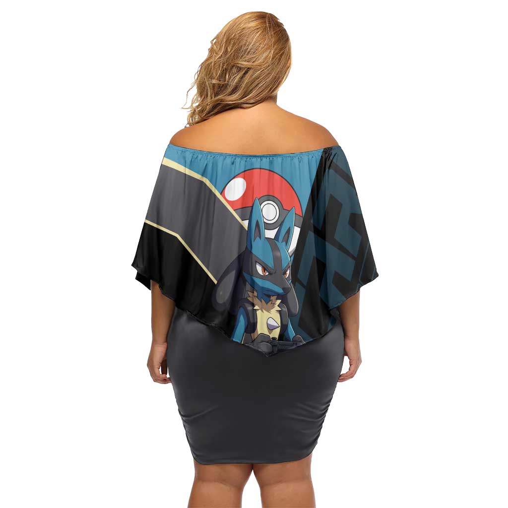 Lucario Poké Off Shoulder Short Dress Edgy Retro Anime Style