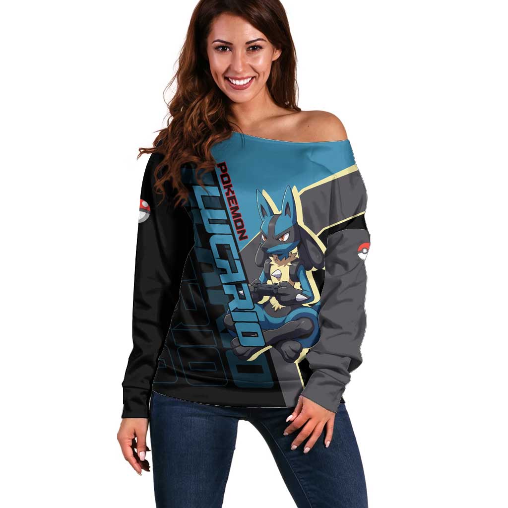 Lucario Poké Off Shoulder Sweater Edgy Retro Anime Style