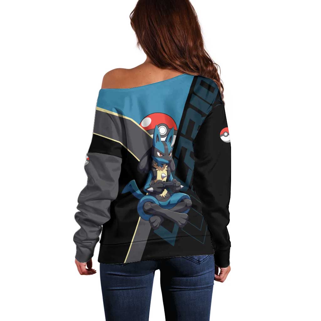 Lucario Poké Off Shoulder Sweater Edgy Retro Anime Style