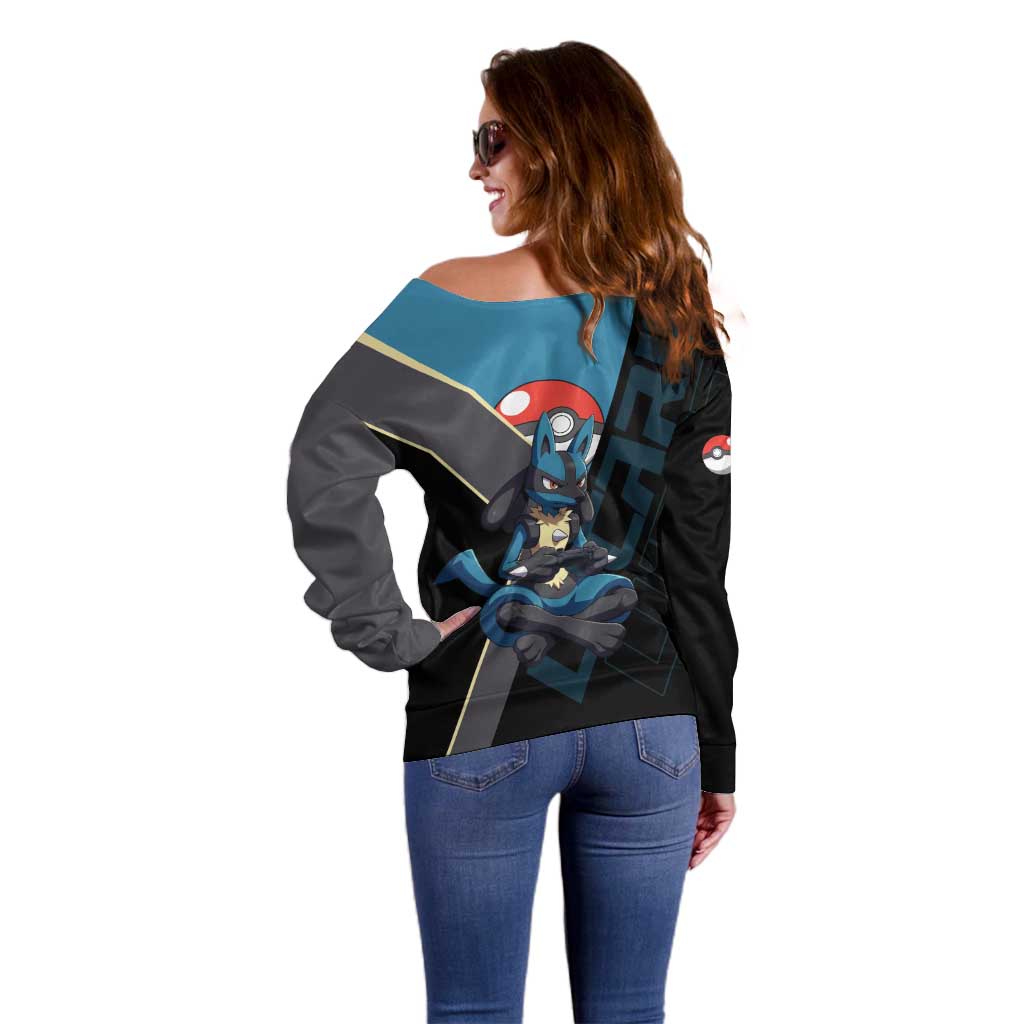 Lucario Poké Off Shoulder Sweater Edgy Retro Anime Style